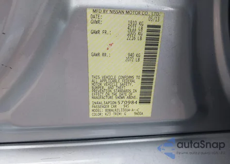 2013 Nissan Altima 2.5 S from USA, damaged, VIN 1N4AL3AP1DN570984
